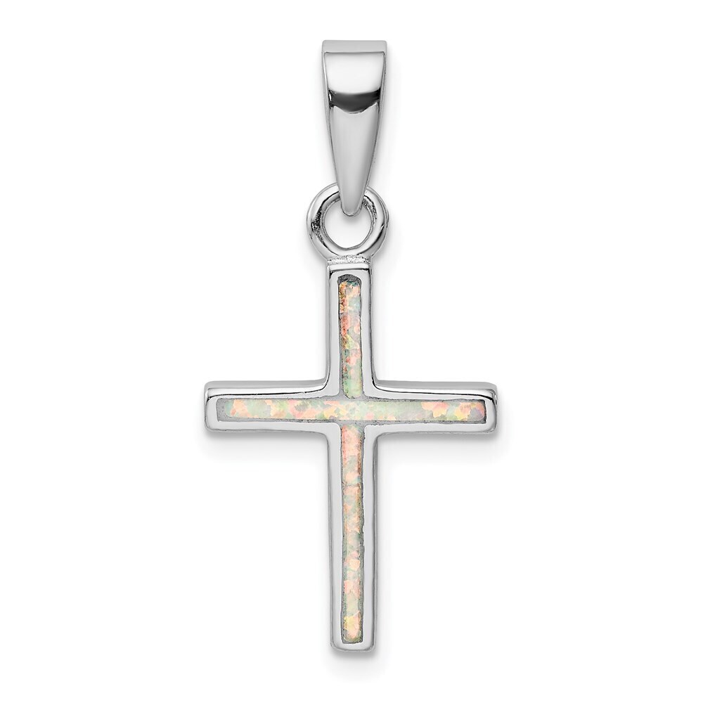 Kazi Luxury Sterling Silver Rhodium-plated White Lab Created Opal Cross Pendant - Picture 1 of 3